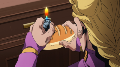 Giorno putting the lighter in a safe place