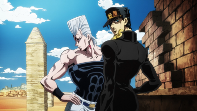 Jotaro alongside Polnareff during the 90's, beginning an investigation involving the Stand Arrows