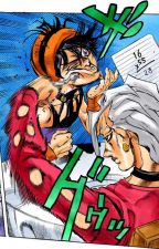 Narancia being stabbed in the face by Fugo