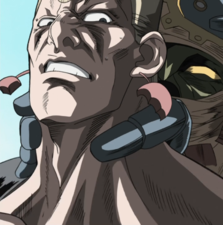 With the truck crashed, he re-appears and strangulates Polnareff