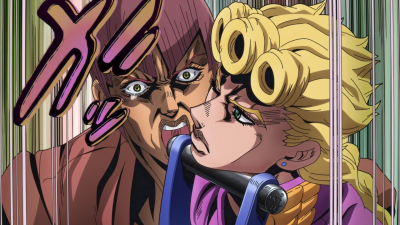 Yelling at Giorno for interrupting his monologue
