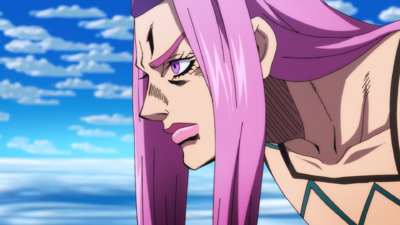 Anasui in the middle of the ocean, prepared for Pucci's incoming attack