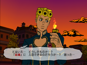 Giorno holding the relit lighter
