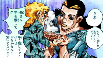 Feeding Diego hot stew with her hands