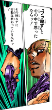 Finishes his speech by picked up Mista's gun