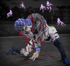 Mista beginning to fatigue in the battle of attrition against Ghiaccio.