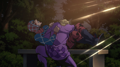Mista getting healed by Giorno