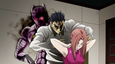 Kira about to strangle Shinobu