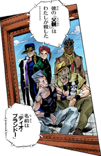 Jotaro looks at a photo of him and his companions