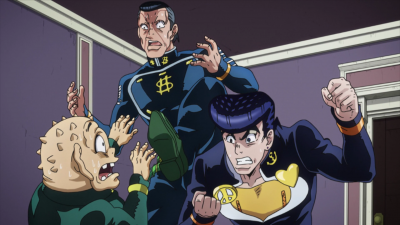 Being threatened by Josuke after making another greedy comment.