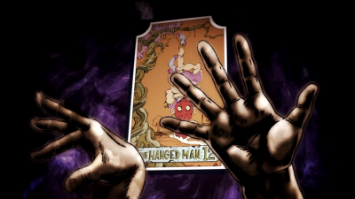 The Hanged Man card with J. Geil's hands
