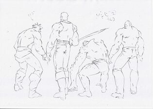 Back of Adams' Body perspective model sheet from the Phantom Blood movie
