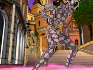 Fugo e Purple Haze em uma versão mais antiga do jogo