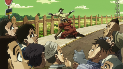 Joseph and Avdol find themselves humiliated upon unintentionally attracting a crowd