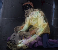 Giorno returning to his body.png