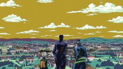 Koichi and friends with a view over Morioh