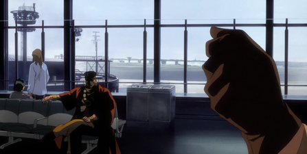 Avdol being summoned by Joseph at the airport (Episode 1)