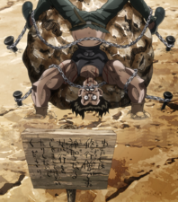 ZZ chained to a rock after defeat