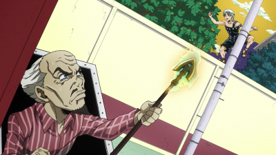 Йошихиро наблюдает за Кеном Оянаги перед тем как запустить в него Стрелу