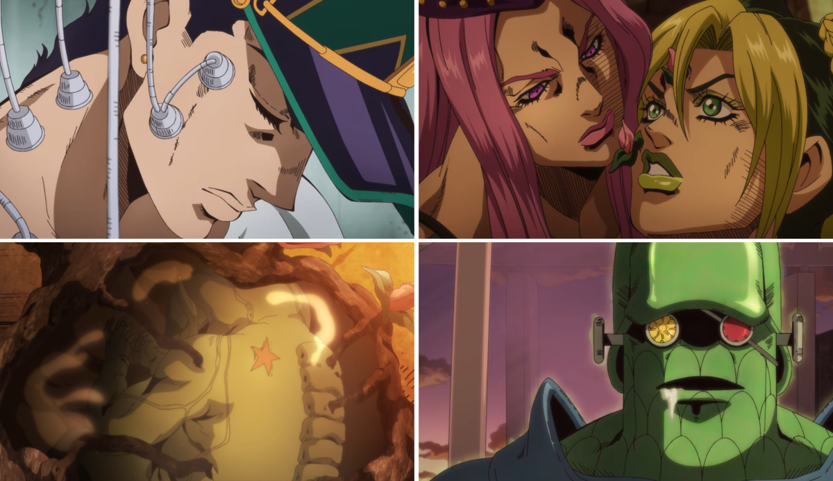 The JOJOLands is here! on X: NEW CONCEPT ART OF THE MAIN STANDS IN PART 6  Kujoh Jolyne stand: Stone Free; Kujoh Jotaro stand: Star Platinum; Ermes  Costello stand: Kiss; F.F stand