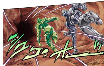 Chariot and Hierophant Green travelling through Joseph's brain