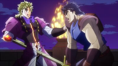 Jonathan uses a Ripple-imbued Luck and Pluck to slice Dio in half