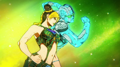 Jolyne poses with her Stone Free