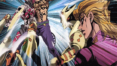 Gold Experience Requiem performing a barrage attack on Diavolo