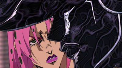 Bruno Bucciarati (in Diavolo's body) observes Chariot Requiem