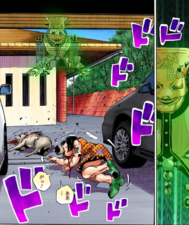 Grinning at Jobin as Tsurugi and Iwasuke are unable to withstand its attack