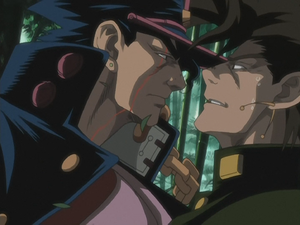 Clashes face-to-face with Jotaro after Emerald Splash is deflected