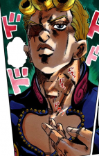Giorno first learns how to mend injuries with Gold Experience's power