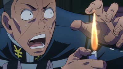 Okuyasu being forced by Rohan Kishibe to burn himself