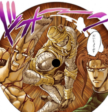 In the reflection of a child's eye, Hanged Man is going to attack both Polnareff and Kakyoin