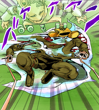 Mamezuku's body with his upper half completely crushed