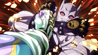 Blocking a surprise attack from Star Platinum: The World.