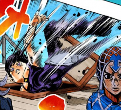 Narancia being stabbed by Soft Machine