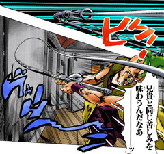 Torturing Bucciarati by pulling Beach Boy's line