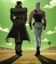 Jotaro and Polnareff after beating Alessi