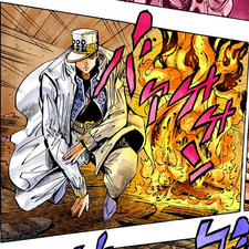Jotaro saves Koichi from Sheer Heart Attack by generating heat