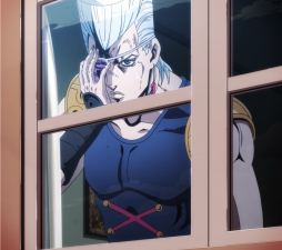 Polnareff watching Chariot Requiem's ability take affect.