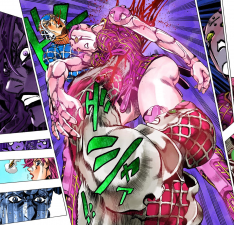 Watching as Trish, in Mista's body, is murdered by Diavolo