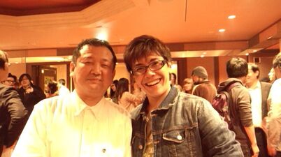 Shioya and Takuya Sato (Caesar) at JoJo anime launch party