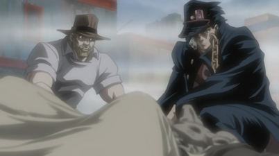 Talks with Jotaro wondering what happened to the body