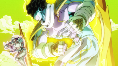 Star Platinum throwing a punch in the third opening, Great Days