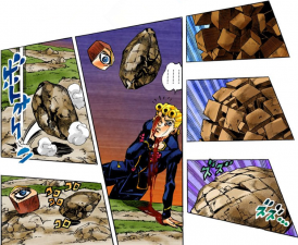 Baby Face restructures itself into a stone and Giorno's eye part
