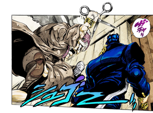 Enya attacking Jotaro from behind