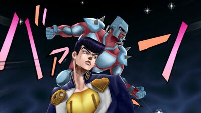 Josuke charging a special attack in Tactical Battle