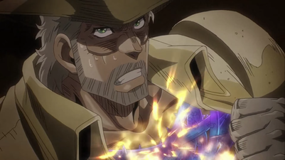 Joseph reveals to DIO that he is wrapped with Ripple induced Hermit Purple