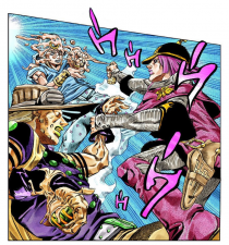 Hot Pants attacking Johnny and Gyro with Cream Starter